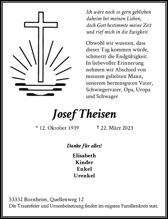 Anzeige von Josef Theisen von General-Anzeiger Bonn