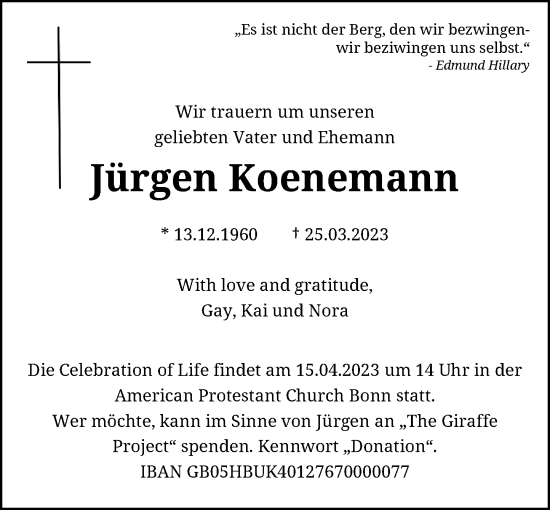 Anzeige von Jürgen Koenemann von General-Anzeiger Bonn