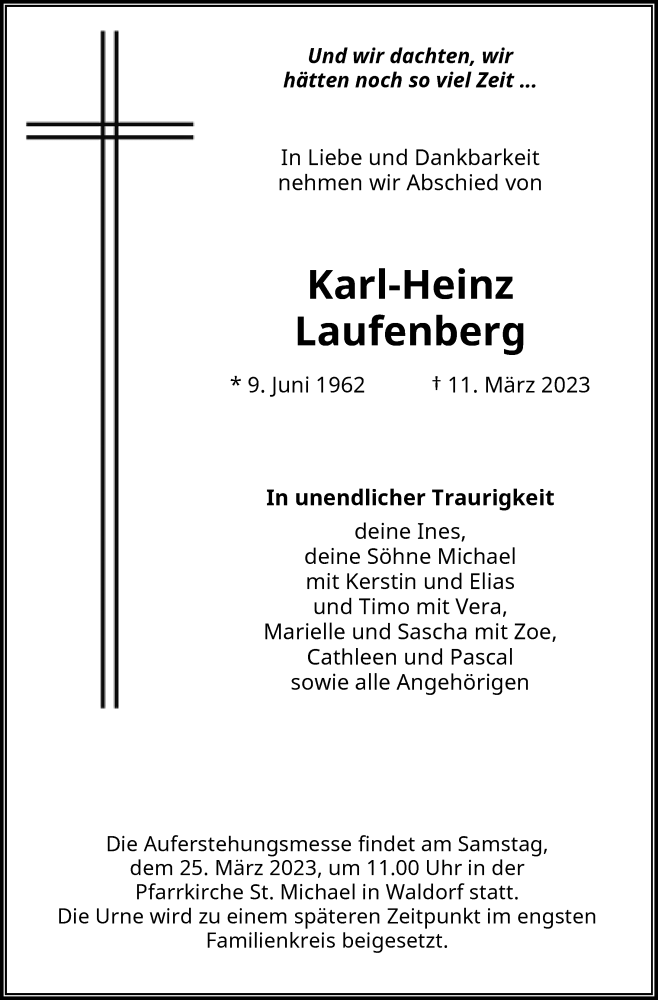 Traueranzeige für Karl-Heinz Laufenberg vom 18.03.2023 aus General-Anzeiger Bonn