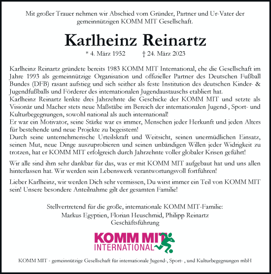 Anzeige von Karlheinz Reinartz von General-Anzeiger Bonn