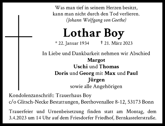 Anzeige von Lothar Boy von General-Anzeiger Bonn
