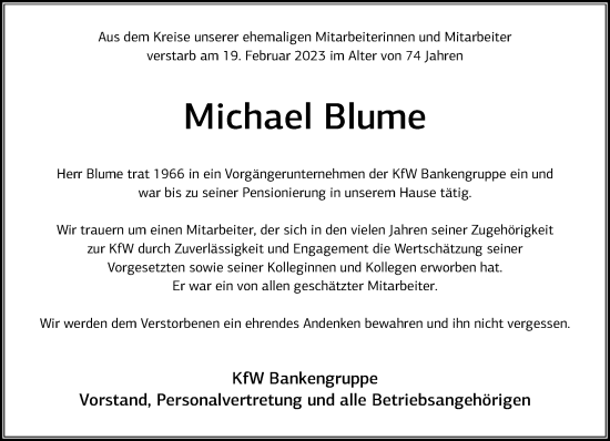 Anzeige von Michael Blume von General-Anzeiger Bonn