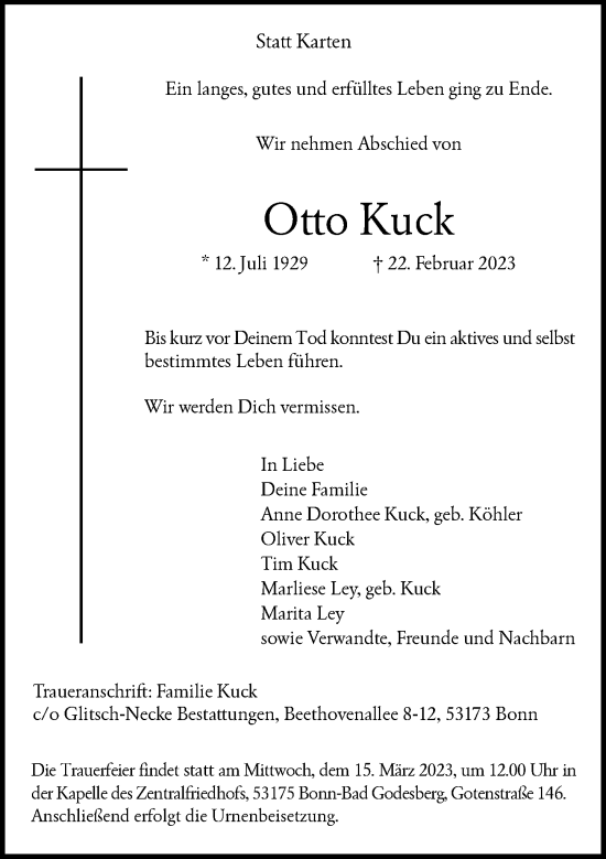Anzeige von Otto Kuck von General-Anzeiger Bonn