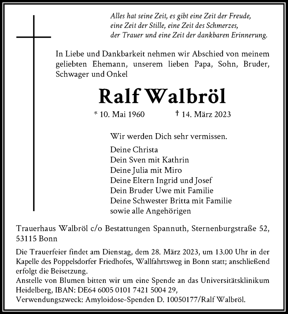  Traueranzeige für Ralf Walbröl vom 18.03.2023 aus General-Anzeiger Bonn