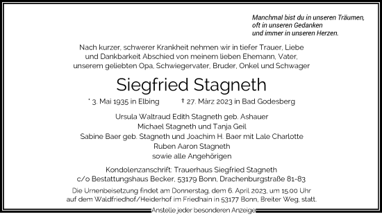 Anzeige von Siegfried Stagneth von General-Anzeiger Bonn