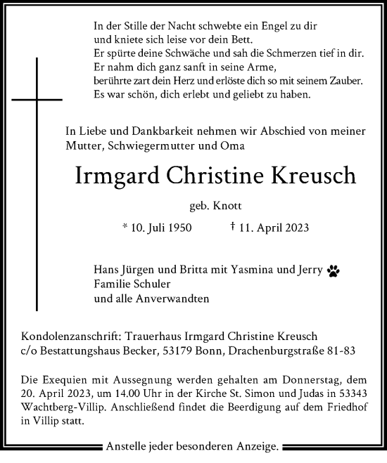 Anzeige von Irmgard Christine Kreusch von General-Anzeiger Bonn