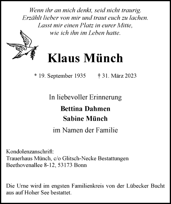 Anzeige von Klaus Münch von General-Anzeiger Bonn