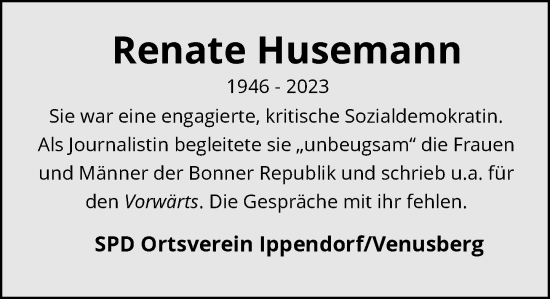 Anzeige von Renate Husemann von General-Anzeiger Bonn