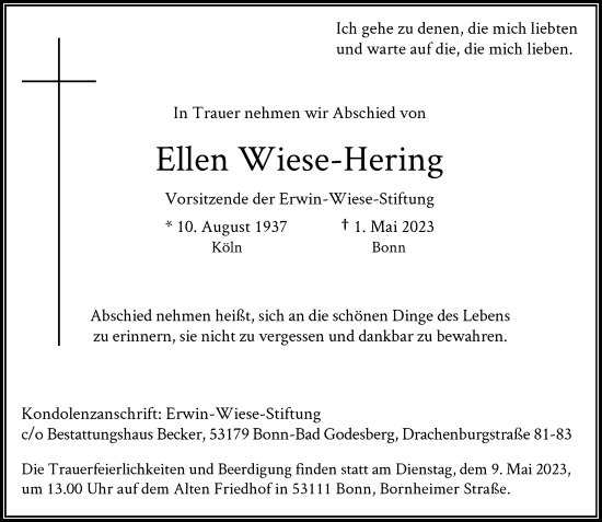Anzeige von Ellen Wiese-Hering von General-Anzeiger Bonn