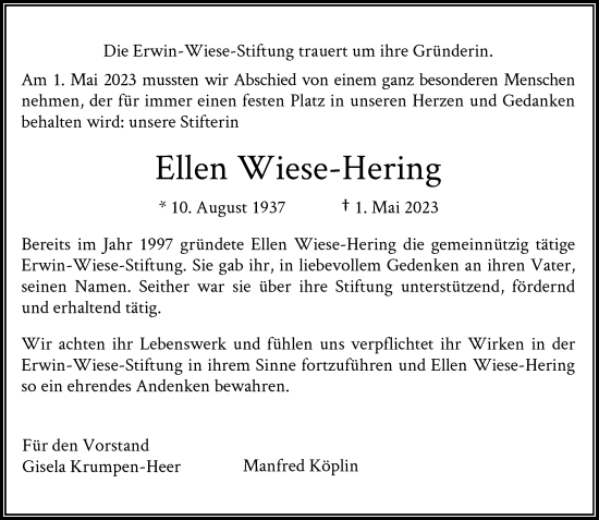 Anzeige von Ellen Wiese-Hering von General-Anzeiger Bonn