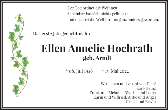 Anzeige von Ellen Annelie Hochrath von General-Anzeiger Bonn