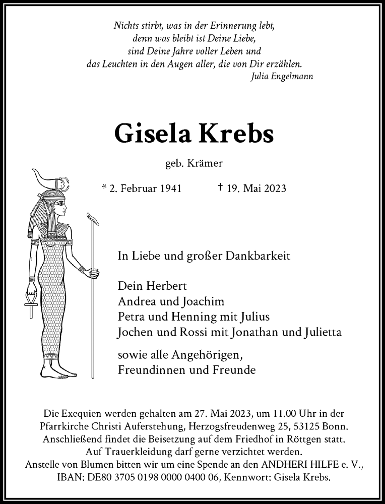  Traueranzeige für Gisela Krebs vom 24.05.2023 aus General-Anzeiger Bonn
