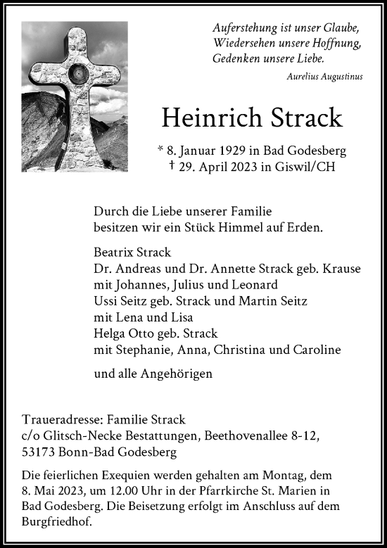 Anzeige von Heinrich Strack von General-Anzeiger Bonn