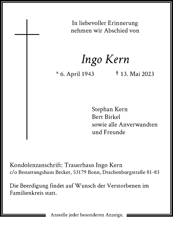 Anzeige von Ingo Kern von General-Anzeiger Bonn