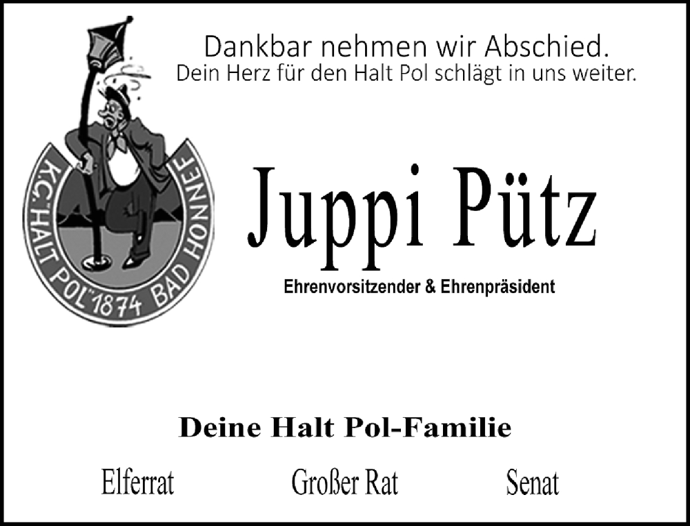  Traueranzeige für Juppi Pütz vom 27.05.2023 aus General-Anzeiger Bonn