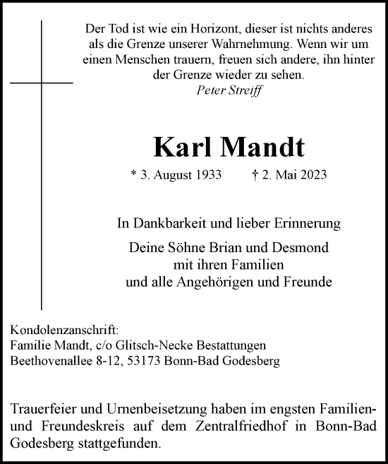 Anzeige von Karl Mandt von General-Anzeiger Bonn