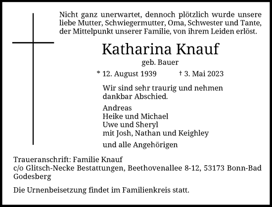 Anzeige von Katharina Knauf von General-Anzeiger Bonn