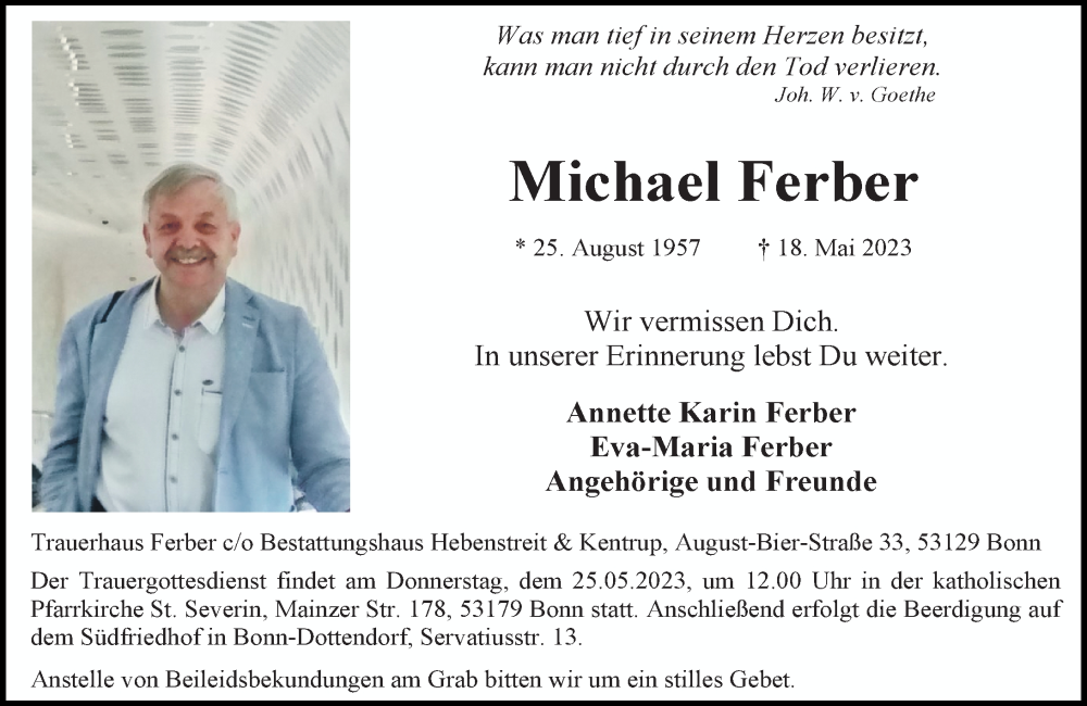  Traueranzeige für Michael Ferber vom 23.05.2023 aus General-Anzeiger Bonn