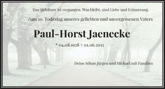 Anzeige von Paul-Horst Jaenecke von General-Anzeiger Bonn