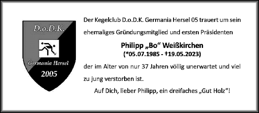  Traueranzeige für Philipp Weißkirchen vom 26.05.2023 aus General-Anzeiger Bonn