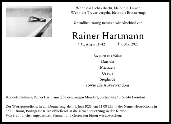 Anzeige von Rainer Hartmann von General-Anzeiger Bonn