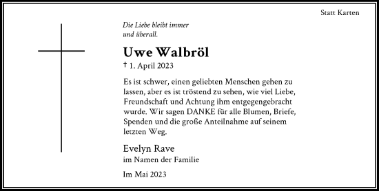 Anzeige von Uwe Walbröl von General-Anzeiger Bonn