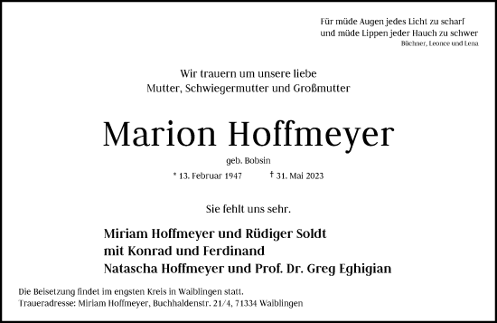 Anzeige von Marion Hoffmeyer von General-Anzeiger Bonn