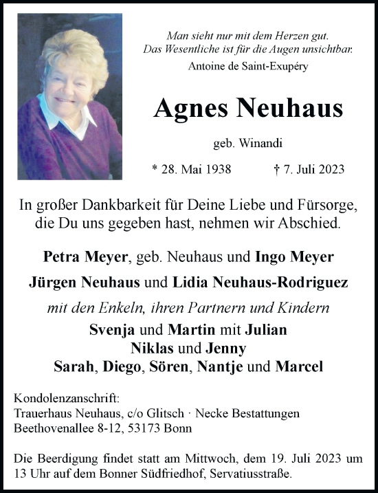 Anzeige von Agnes Neuhaus von General-Anzeiger Bonn