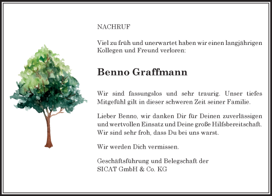 Anzeige von Benno Graffmann von General-Anzeiger Bonn