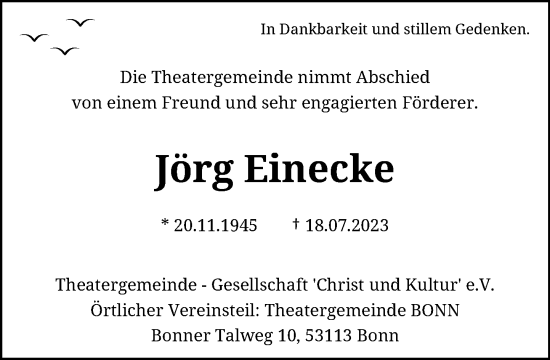 Anzeige von Jörg Einecke von General-Anzeiger Bonn