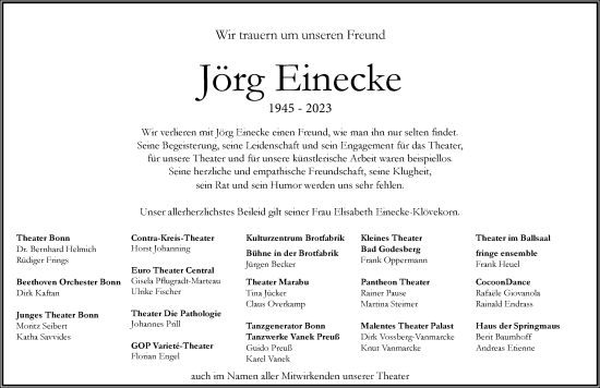 Anzeige von Jörg Einecke von General-Anzeiger Bonn