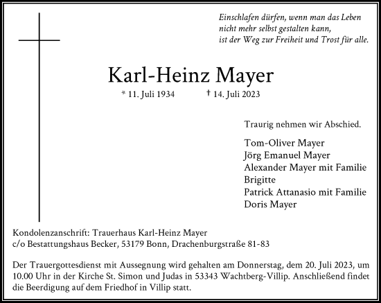 Anzeige von Karl-Heinz Mayer von General-Anzeiger Bonn