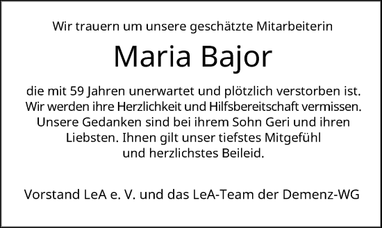 Anzeige von Maria Bajor von General-Anzeiger Bonn