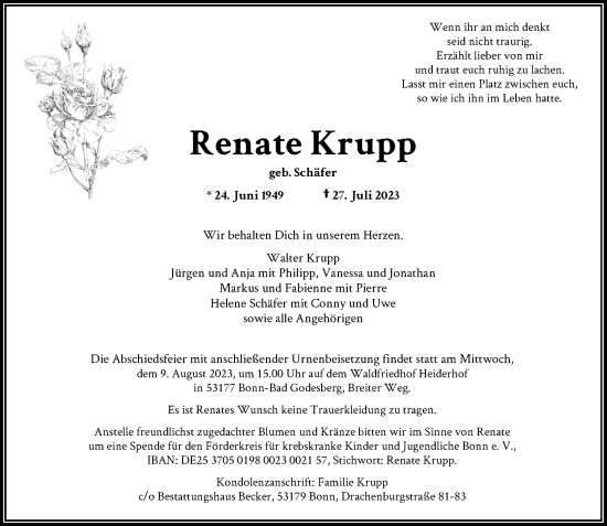 Anzeige von Renate Krupp von General-Anzeiger Bonn