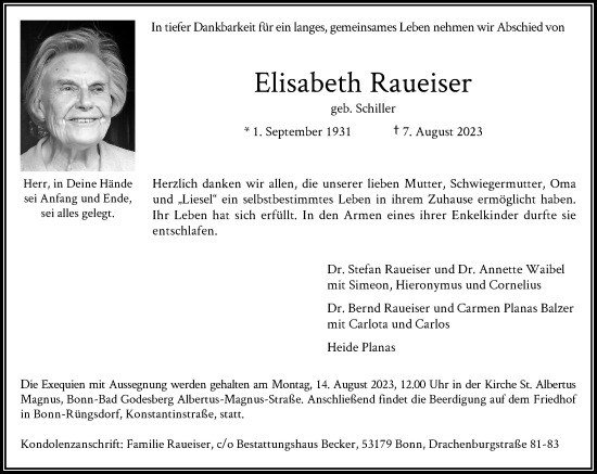 Anzeige von Elisabeth Raueiser von General-Anzeiger Bonn