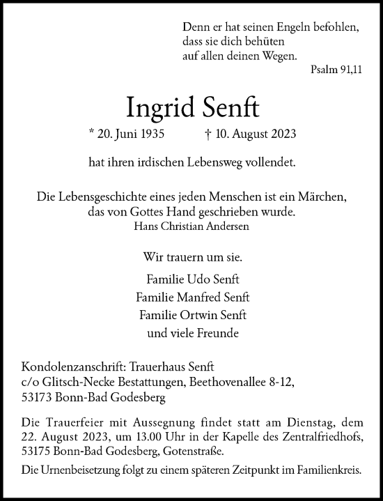 Anzeige von Ingrid Senft von General-Anzeiger Bonn