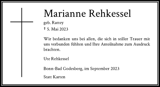 Anzeige von Marianne Rehkessel von General-Anzeiger Bonn
