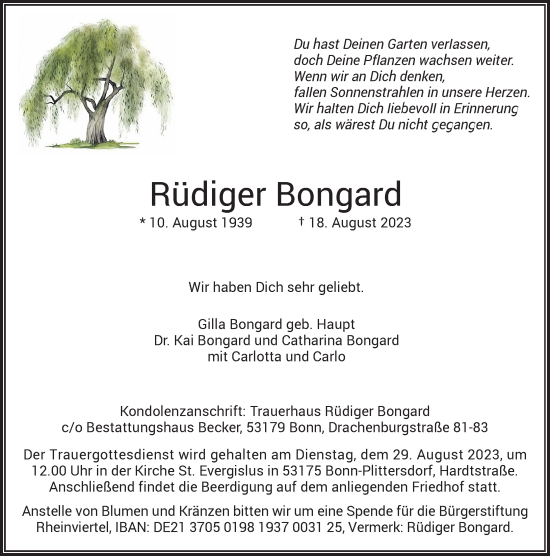 Anzeige von Rüdiger Bongard von General-Anzeiger Bonn