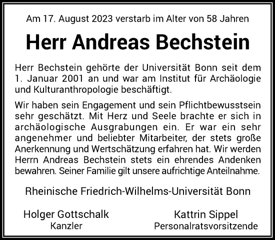 Anzeige von Andreas Bechstein von General-Anzeiger Bonn