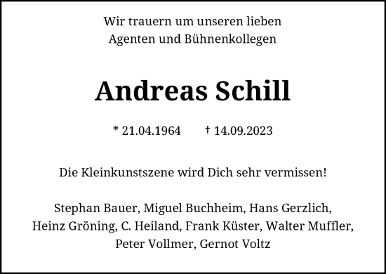 Anzeige von Andreas Schill von General-Anzeiger Bonn