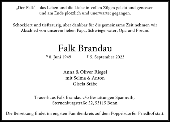 Anzeige von Falk Brandau von General-Anzeiger Bonn