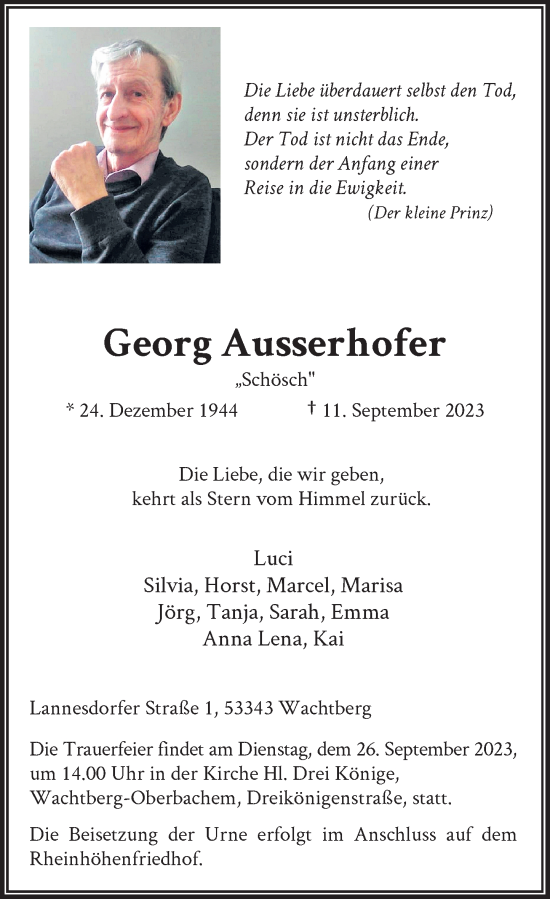 Anzeige von Georg Ausserhofer von General-Anzeiger Bonn