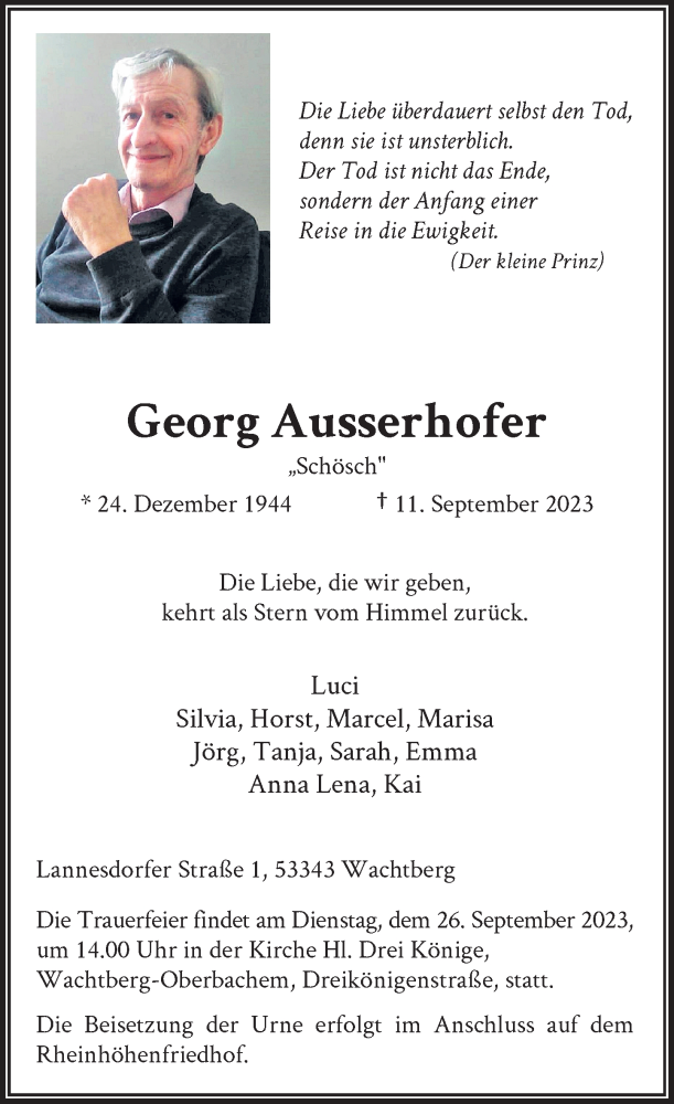  Traueranzeige für Georg Ausserhofer vom 16.09.2023 aus General-Anzeiger Bonn