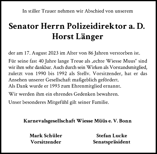 Anzeige von Horst Länger von General-Anzeiger Bonn