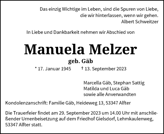 Anzeige von Manuela Melzer von General-Anzeiger Bonn