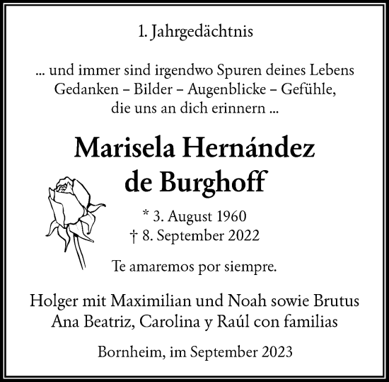 Anzeige von Marisela Hernández de Burghoff von General-Anzeiger Bonn