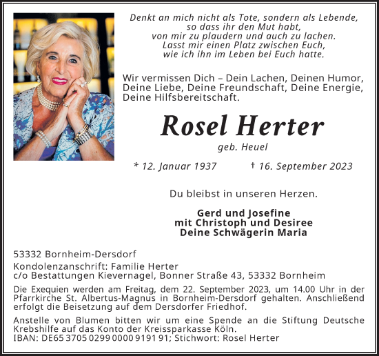 Anzeige von Rosel Herter von General-Anzeiger Bonn