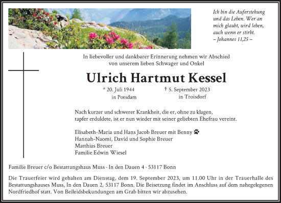 Anzeige von Ulrich Hartmut Kessel von General-Anzeiger Bonn