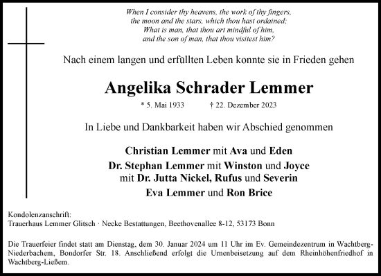 Anzeige von Angelika Schrader Lemmer von General-Anzeiger Bonn