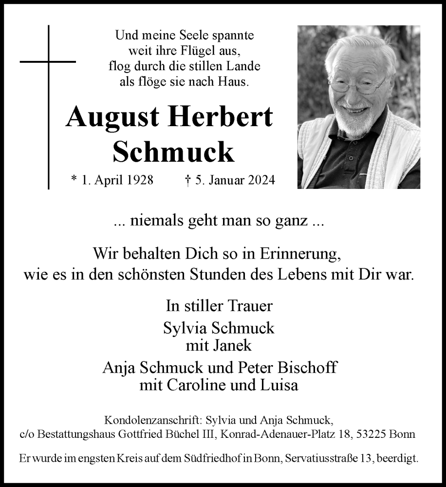  Traueranzeige für August Herbert Schmuck vom 13.01.2024 aus General-Anzeiger Bonn